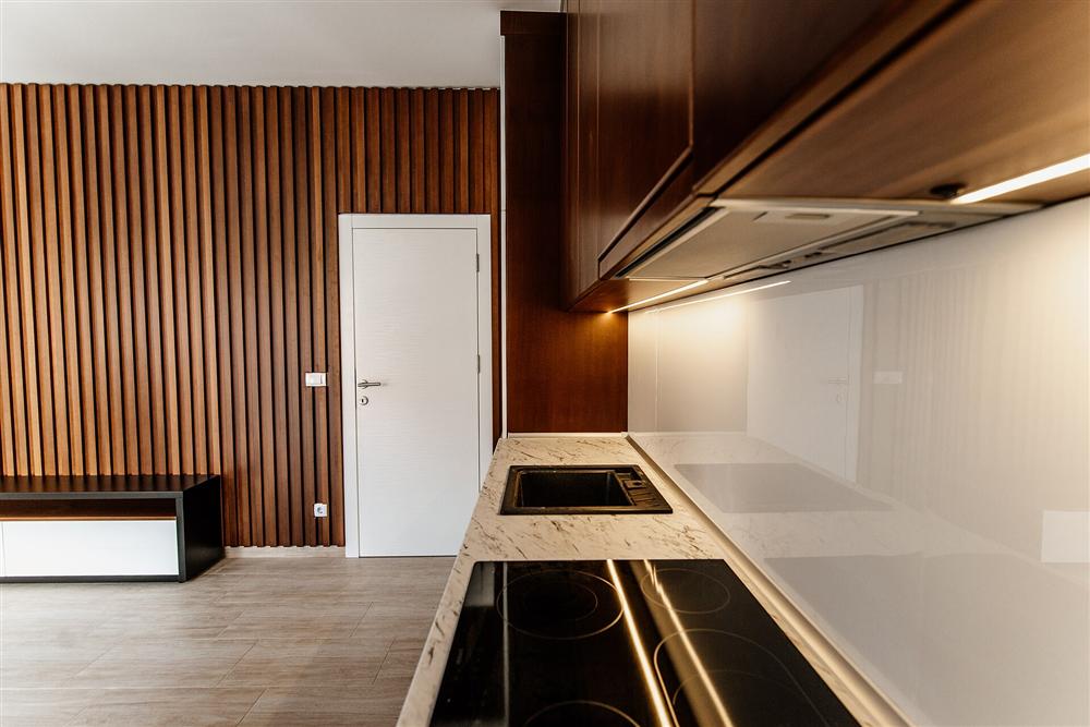 Modern open kitchen and living area