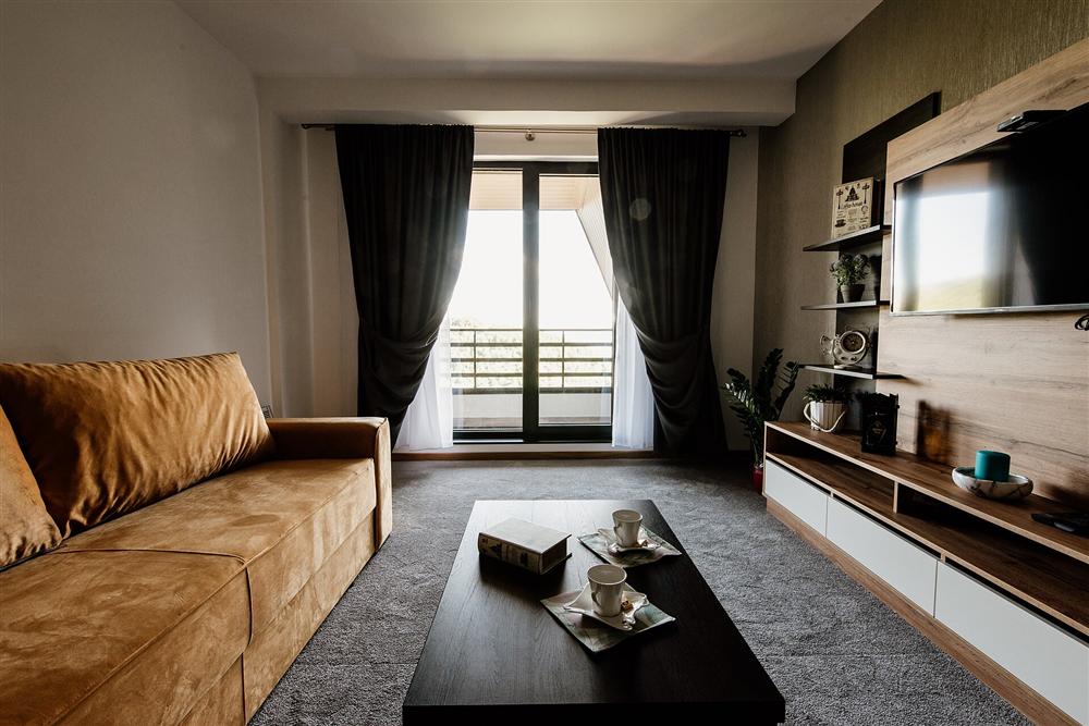 Modern living room with large windows